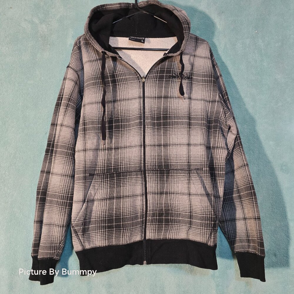 Y2K Vintage Southpole grey and black plaid full-zip hoodie
